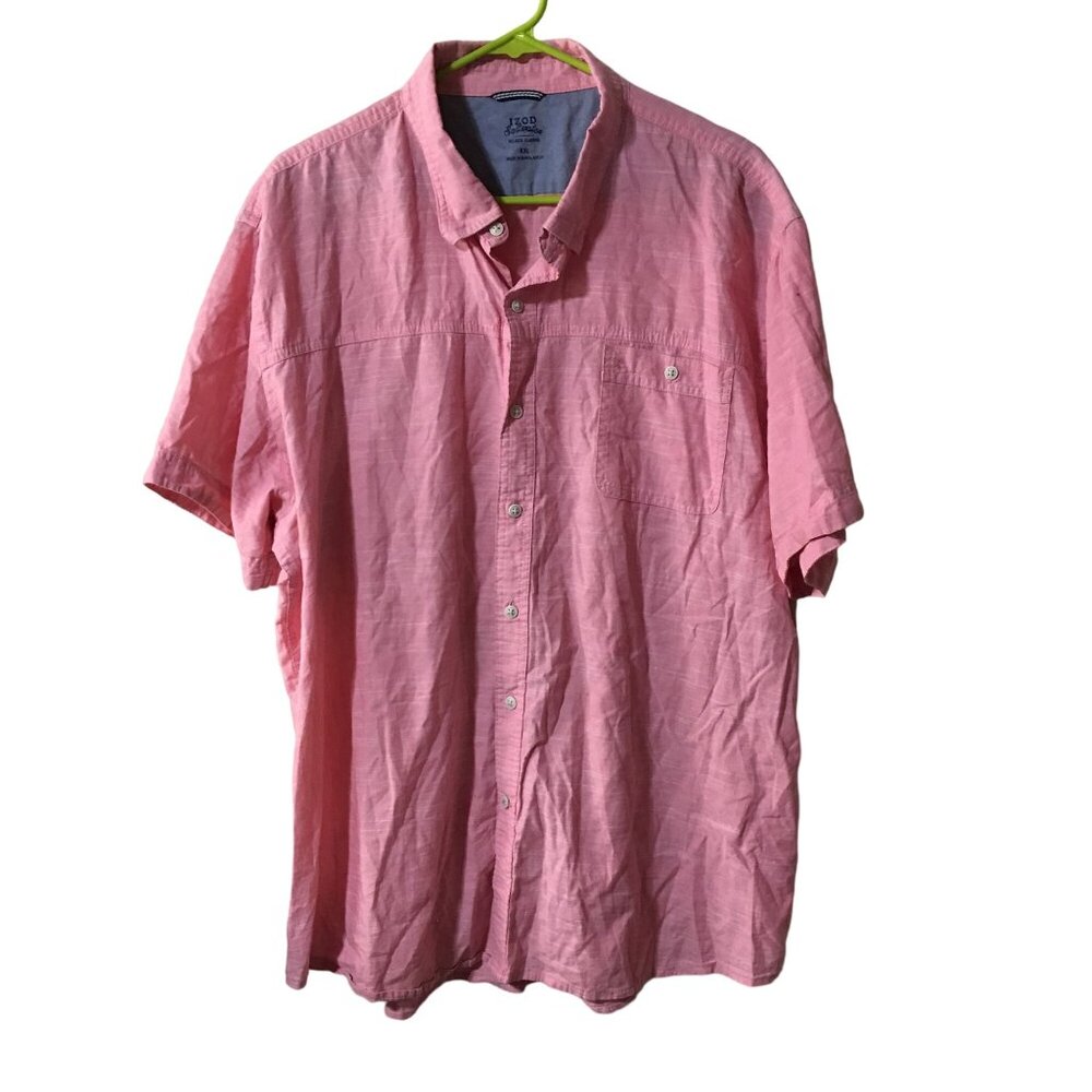IZOD SALTWATER RELAXED CLASSICS LIGHT RED SHORT SLEEVE BUTTON UP SHIRT MENS XXL